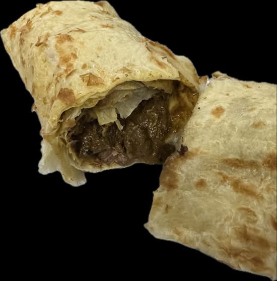 Curry Goat Wrapped Roti