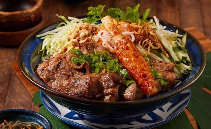 Grilled Pork and Shrimp on Sugar Cane on Vermicelli