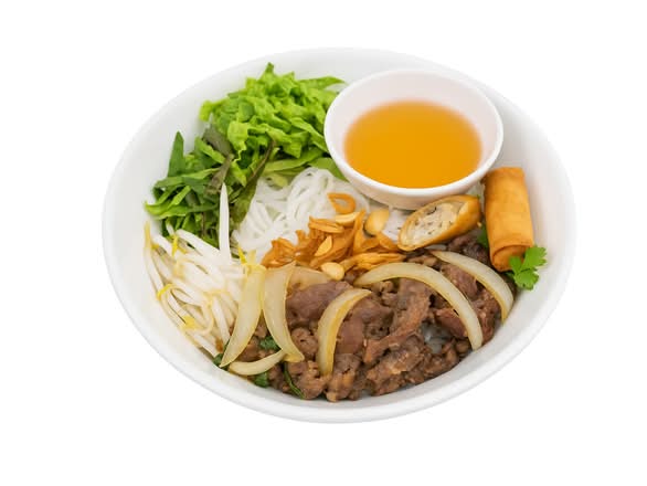B06.Vermicelles au bœuf sauté et nems | Vermicelli with Sautéed Beef & Imperial Roll | Bún bò xào chả giò