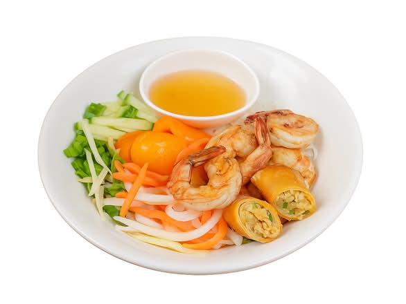 B05. Vermicelles aux crevettes grillées et nems | Vermicelli with Grilled Shrimp & Imperial Roll | Bún tôm nướng chả giò