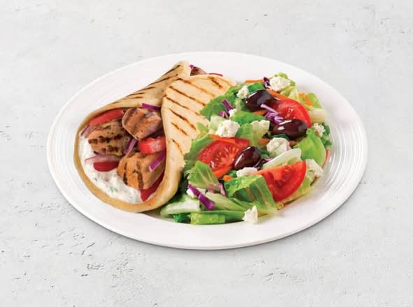 Pork Souvlaki Pita with Salad
