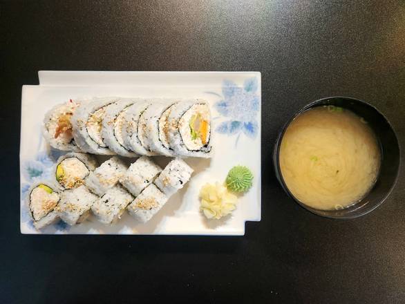 California Roll, Dynamite Roll, and Miso Soup Combo