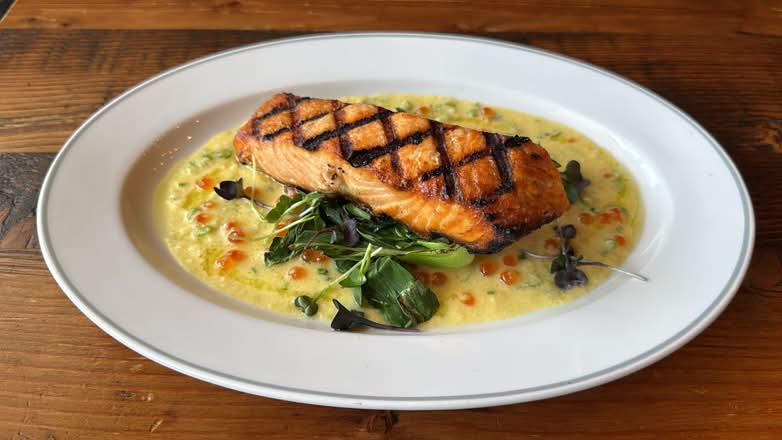 Grilled Salmon with Corn yuzu Beurre Blanc