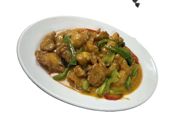 112. Filet Poisson Frit À La Sauce Curry Thaïlandais / Fried Fish Fillet with Thai Curry Sauce,