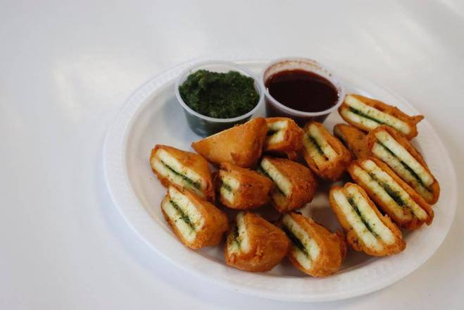 Bread Pakora, Tikki, Fries, Salad and Soft Drink