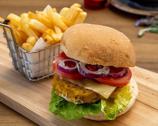 Aloo Tikki Burger with Fries and Pop