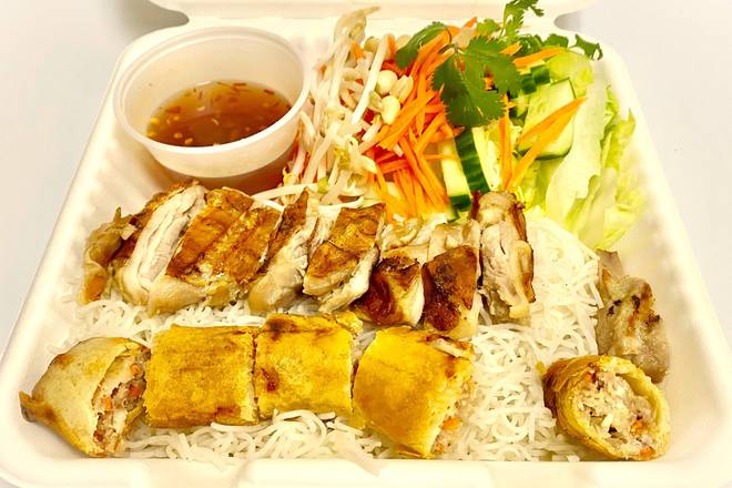 Grilled Chicken Vermicelli with Spring Rolls