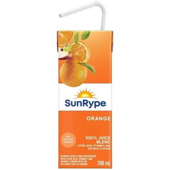 Sunrype 100%25 Pure Orange Juice (200 ml Box)