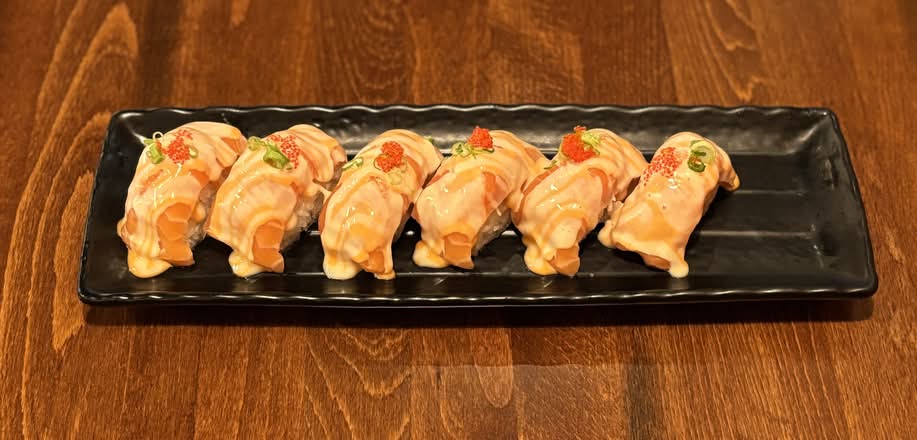 Crispy Salmon Oshi (deep fried rice)