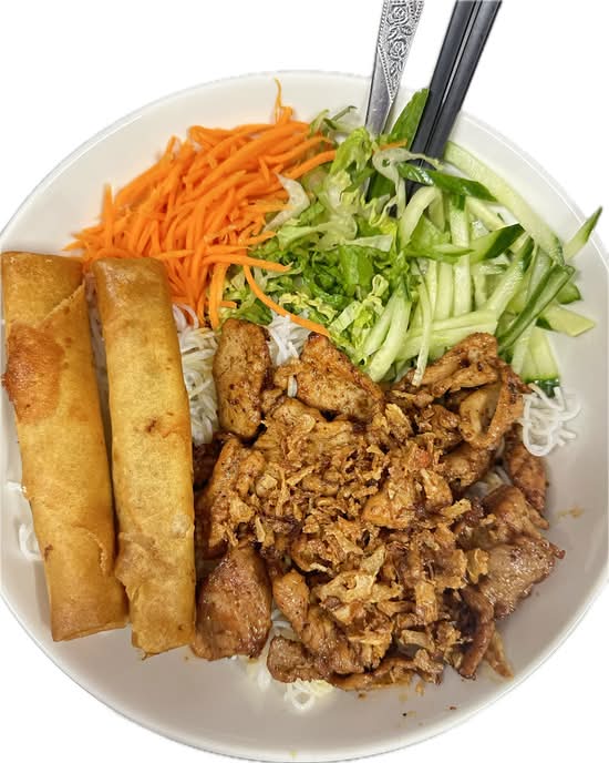B22. BBQ Pork & Spring Rolls on Vermicelli