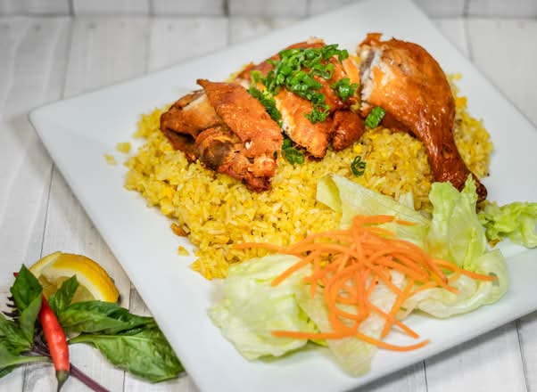 Deep Fried Chicken Leg on Fried Rice