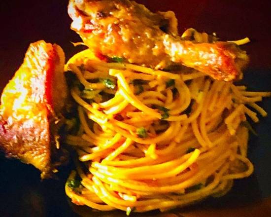 Spaghetti Jollof and Chicken