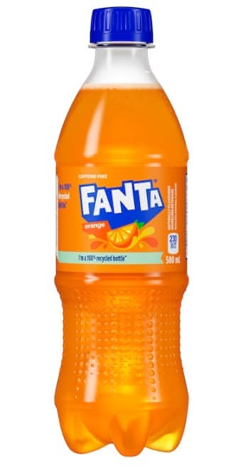 Fanta orange in 500ml plastic bottle (prepared in Canada)