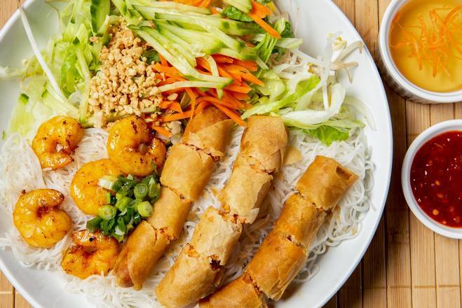 B28. Vermicelli with Spring Rolls & Grilled Shrimp