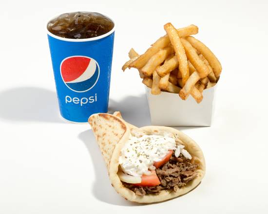 Pita steak + frites + 1 Breuvage / Pita Steak + Fries + 1 Drink