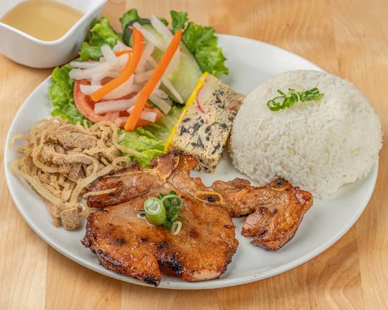 C02 Grilled Porkchop, Shredded Pork and Steamed Egg on Rice (Cơm Sườn Bị Chả Chung)