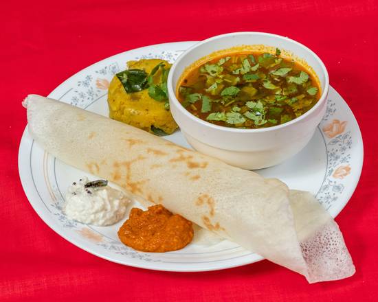 Plain Dosa, Sambhar, and Chutney