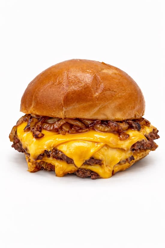 Trio Double Smashed Burger (8oz) sur pain Brioche + Poutine