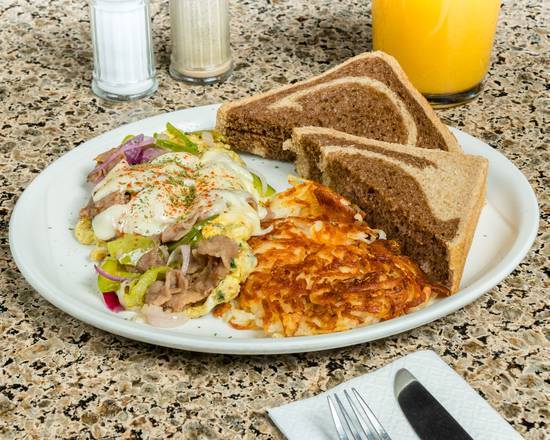 Philly Cheese Steak with Green Peppers and Onion Omelette