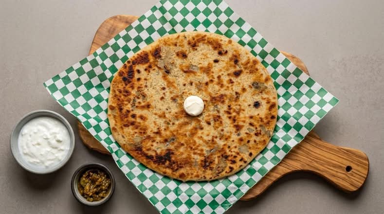 Paneer Paratha Dahi , Achaar and Butter
