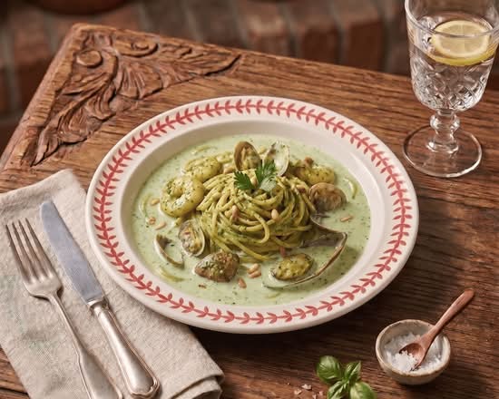 Seafood Basil pesto cream pasta(fettucine)