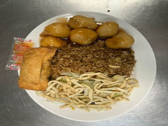 1. Egg Roll, Sweet and Sour Chicken Ball, Fried Rice, Chow Mien