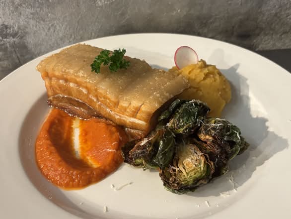 Pork belly with kimchi puree