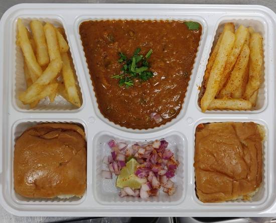 Bhaji pav , fries and canned drink