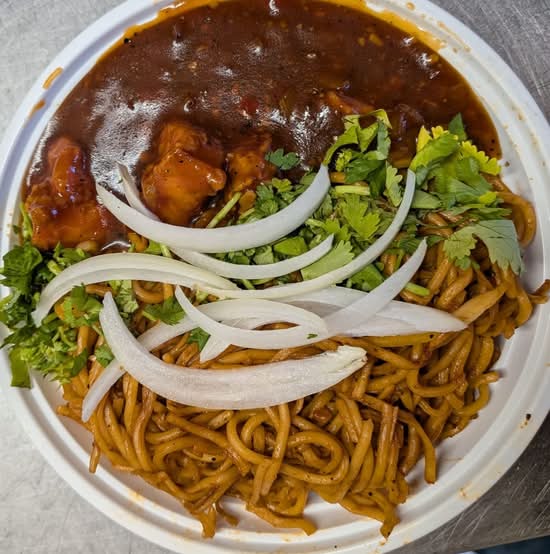 Chicken manchurian and noodle bowl