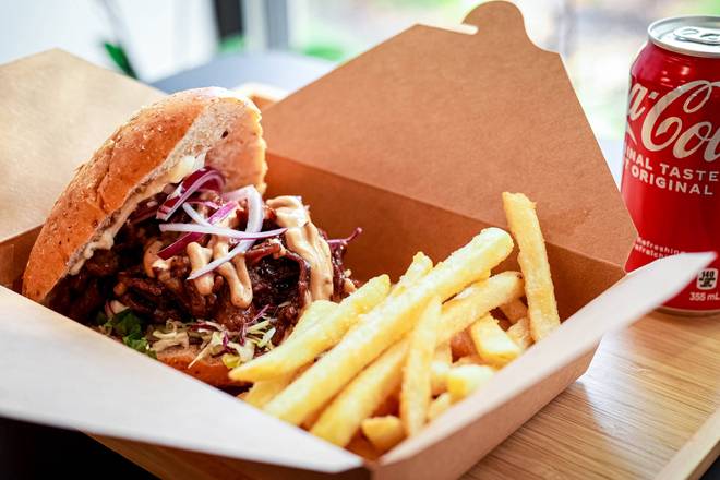 Korean BBQ Burger and French Fries