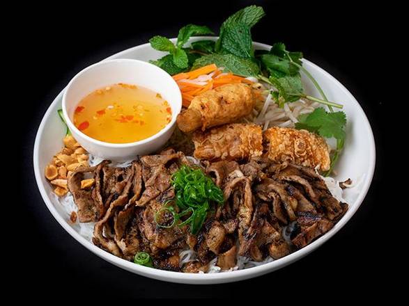 Grilled Pork, Spring Rolls & Shrimp On Sugarcane w/ Vermicelli Noodles