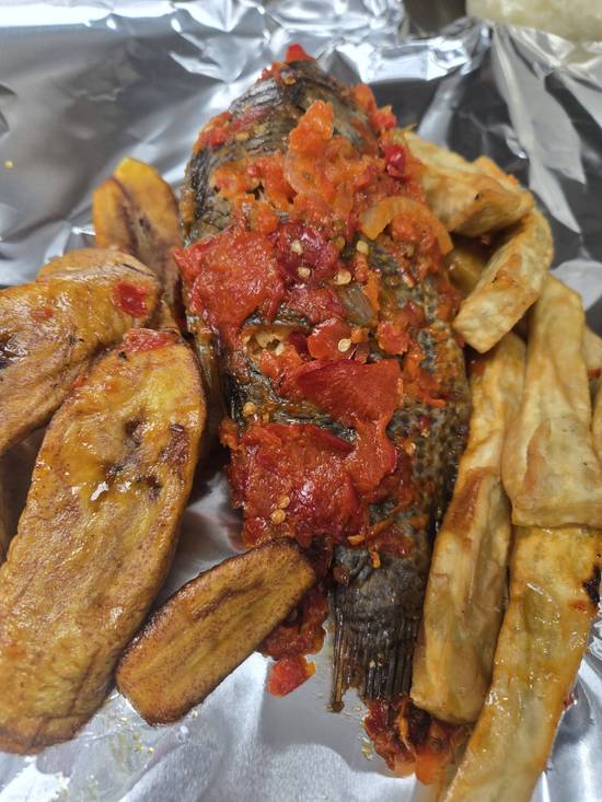 Grilled Whole Tilapia with Sweet Potato and Plantain