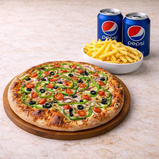 Spécial 1 pizza large + 1 frite familiale + 2 liqueurs