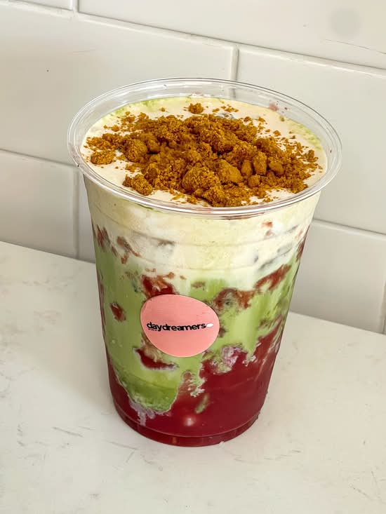 strawberry biscoff cheesecake matcha