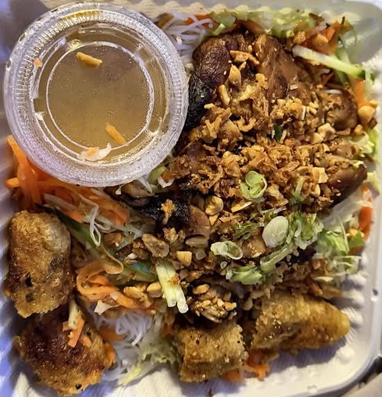 63. Grilled Lemon Grass Chicken & Spring Roll with Vermicelli (Bún Gà Nướng, Chả Giò)