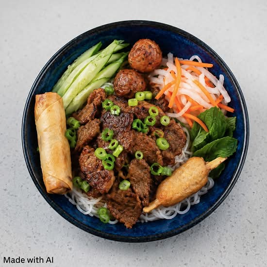 502. Grilled Pork, Spring Rolls & Pork Sausage / Bún Thịt Nướng, Chả Giò, Nem Nướng