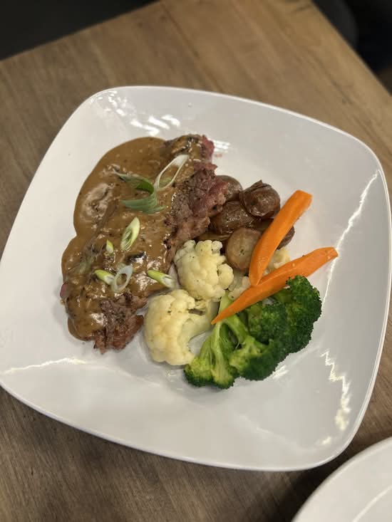 NEW YORK STEAK WITH MUSHROOM SAUCE