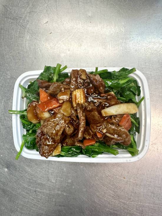B15. beef with snow pea leaves/boeuf saute avec les feuilles de pois mange-tout 牛肉豆苗