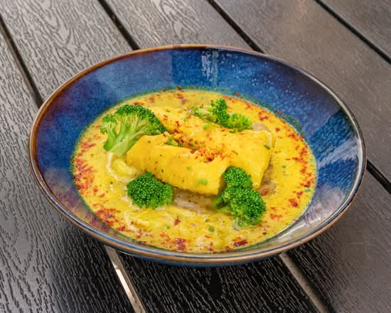 BC Ling Cod (line caught) in Ginger-Coconut Curry and Celeriac Puree and Basmati White Rice