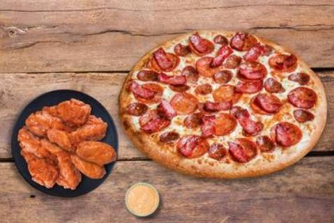 Medium Pizza, 16 Wings, 1 Dip