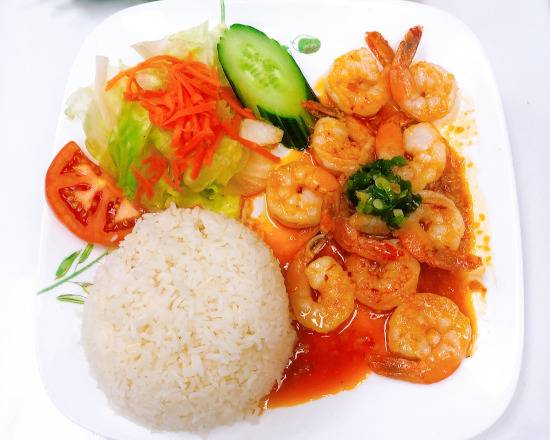 519. Stir Fried Shrimp Butter with Garlic on Steamed Rice