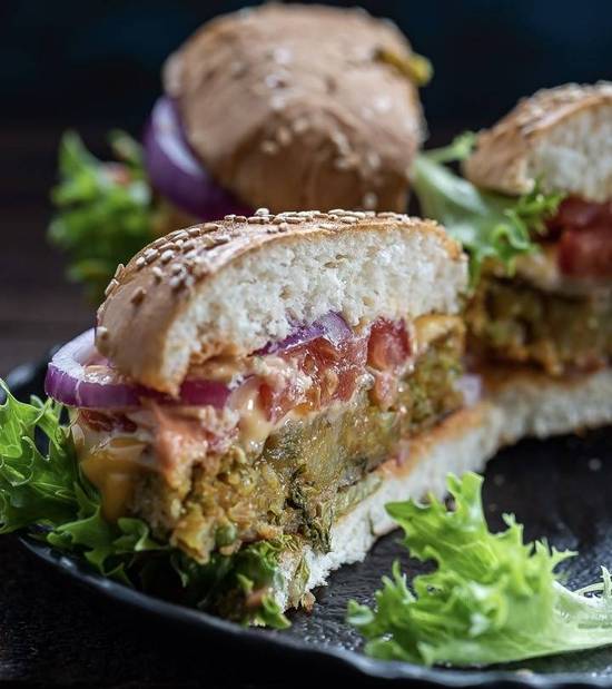 ALOO TIKKI BURGER with INDIAN FRIES