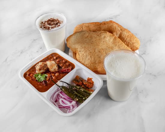 Chole Bhature + Sweet or Salted Lassi or Mango Lassi