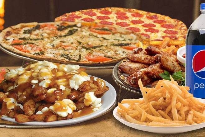 Combo #12.      1 Pizza 16" + 15 Wings + Grande frite + 3 Pepsi