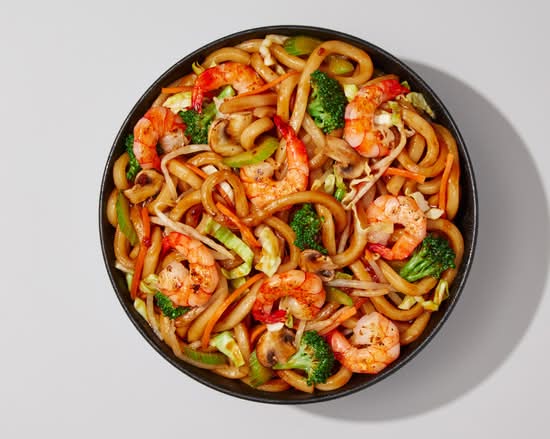 Teppanyaki aux crevettes et nouilles