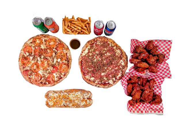 Bella's Big Meal (40 Wings, Garlic Bread w/Cheese, Fries, Gravy & 4 Pops)