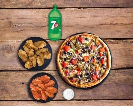 Medium Pizza with 3-Toppings + 36 Wings + 2L Bottle of Pop