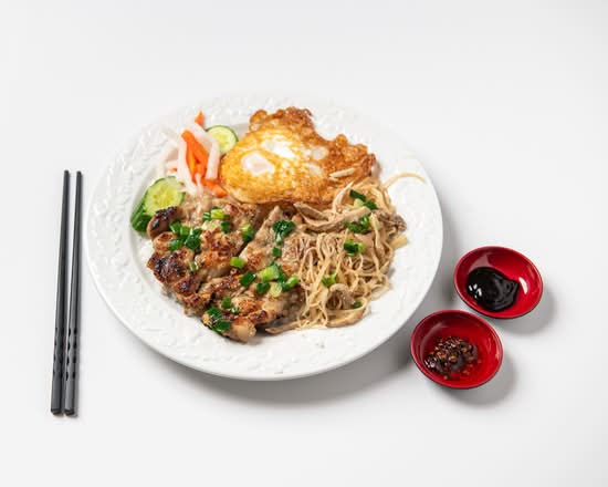 56. Pork Chop & Chicken Combo on Rice (Cơm Tấm Bì Sườn Gà Trứng)