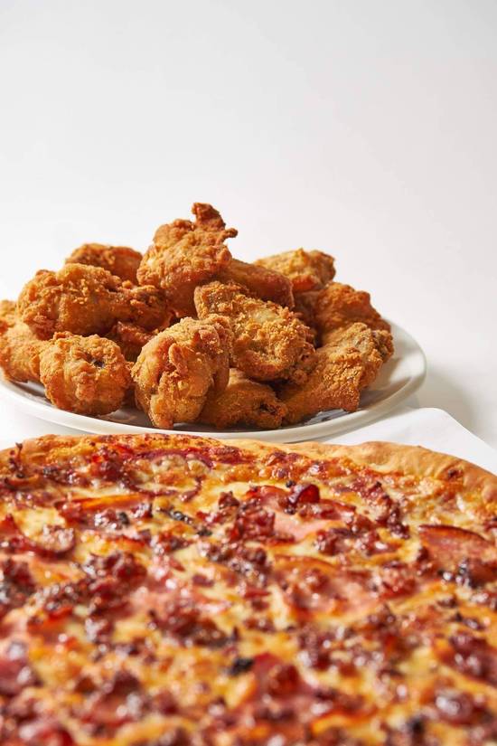 One 15" Large Pizza with Two Toppings and Full Order of Wings