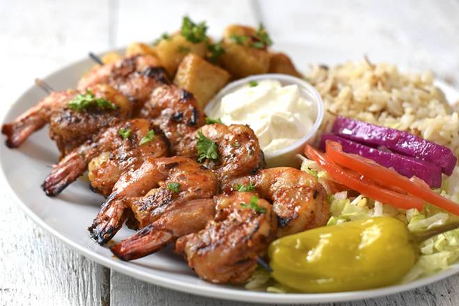 Assiette 2 Brochettes de Crevettes / 2 Shrimp Skewers Platter